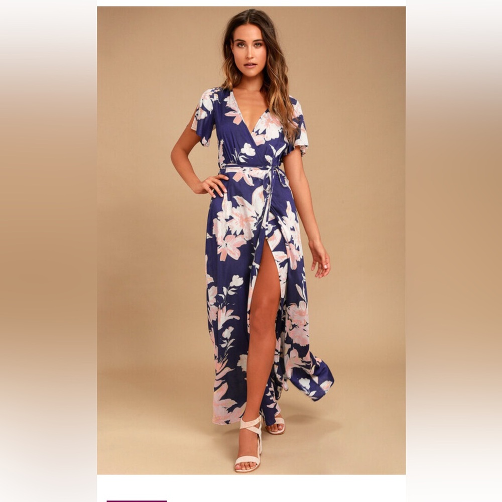 Lulu's Navy and Blush Floral Maxi Dress